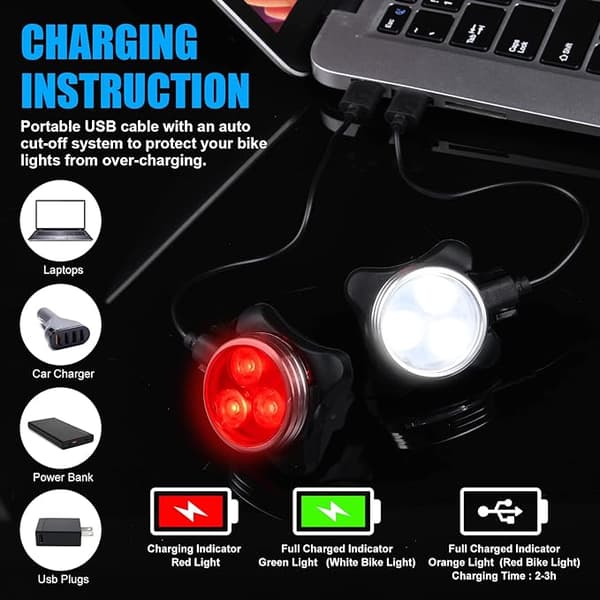 PCS LED Cykellys, Genopladeligt For- og Baglys, Cykel