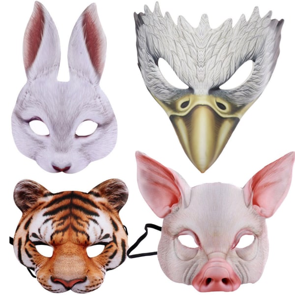Kanin halvmaske, realistisk print, maske med elastik til karneval