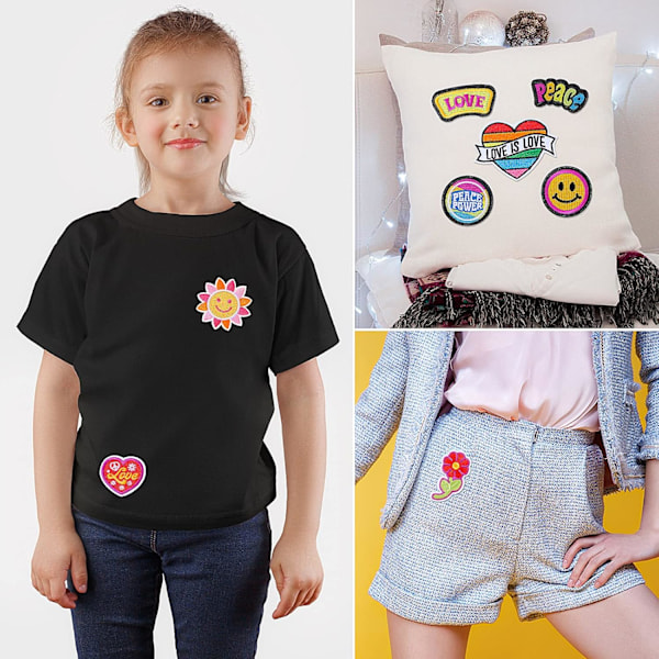 26 stk. Broderede Hippie Strygemærker til Tøj, Applikationer Retro Rumplaneter Reparationsmærker Sæt til Håndværk Rygsække Tøj DIY Dekoration(
