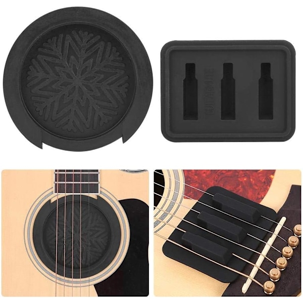 Gitardemper + Lydhulldeksel Gitarvedlikeholdsverktøysett Musikk Instrument Tilbehør (Svart)