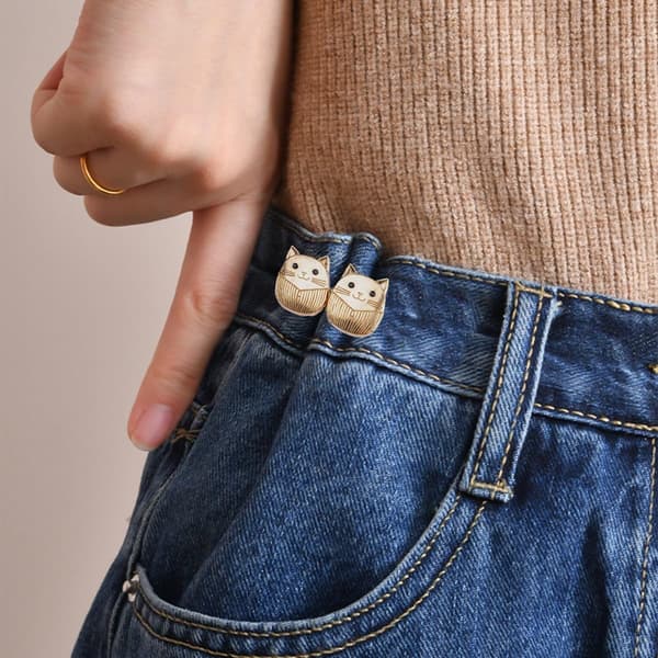 8-delt katteformet denimknapp midjebåndfeste, søtt kattejusterbart midjebåndsett