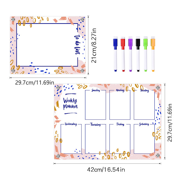 Transparent akryl raderbar mini veckoplanerare - rosa, A3+A4 storlek, enkel