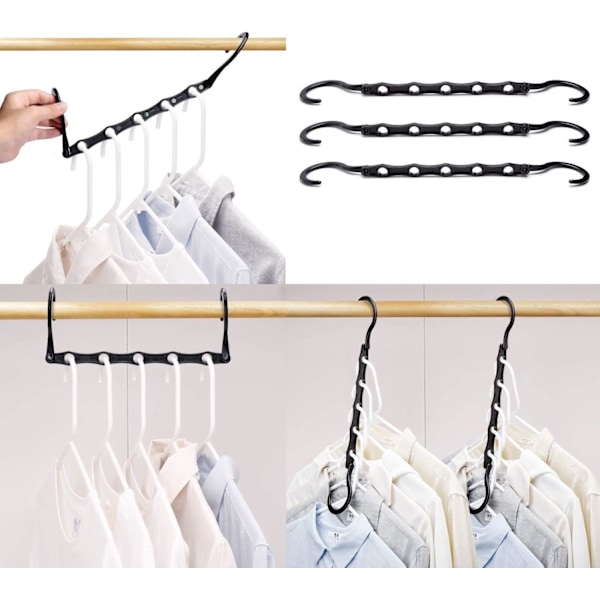 Magic Hanger, 5 pladsbesparende kroge (sort), multifunktionel vertikal