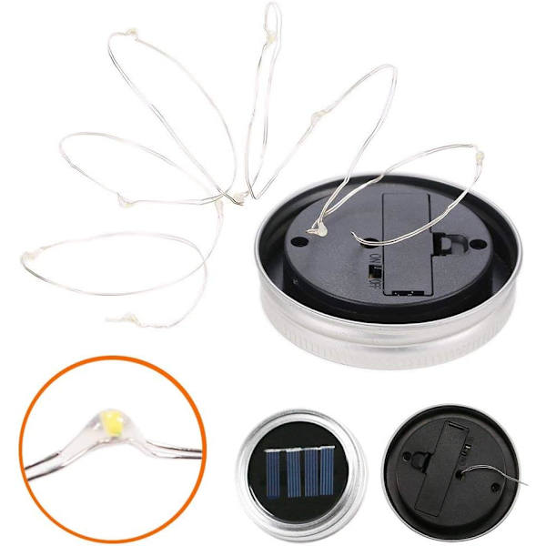 3-pack Masonburklock med LED-ljusslingor, vattentäta, solcellsdrivna, 2 m, 20 LED