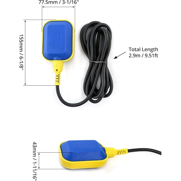 2 stk. flottørbryter automatisk vannstandskontroll med 3M kabel