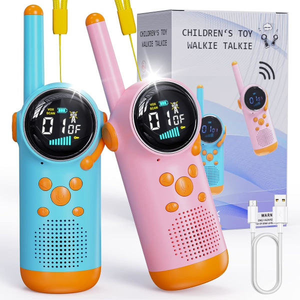 Oppladbar walkie talkie for barn, 8-kanals lang rekkevidde toveis
