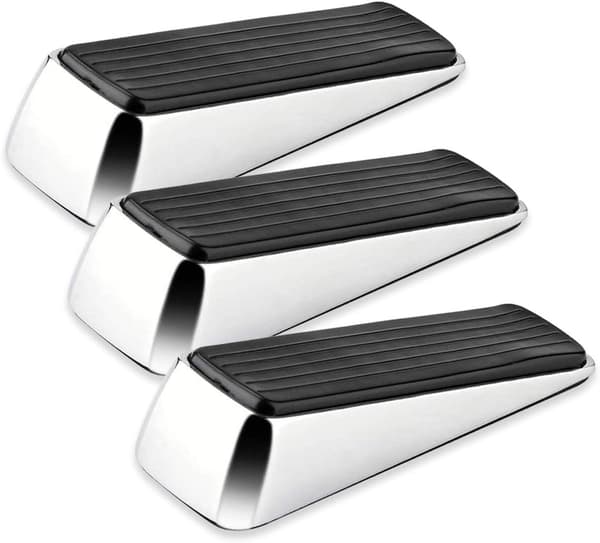 3-pack Polerade Krom Dörrkilar, Tunga, Halksäkra Massiva Gummi