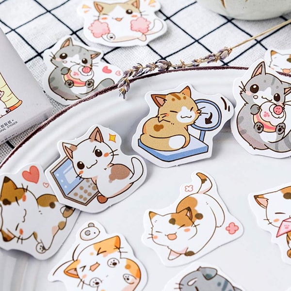 Små Scrapbook Stickers, 45 st Doraking Boxed DIY Dekoration Supersöta Katt Stickers för Laptop Planerare Scrapbook Resväska Dagbok Anteckningsböcker Alb