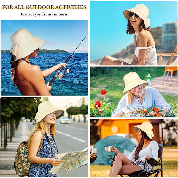 Ocean Beige, Sommerfoldbar Solhatt for Kvinner, Anti-UV Bomullshatt