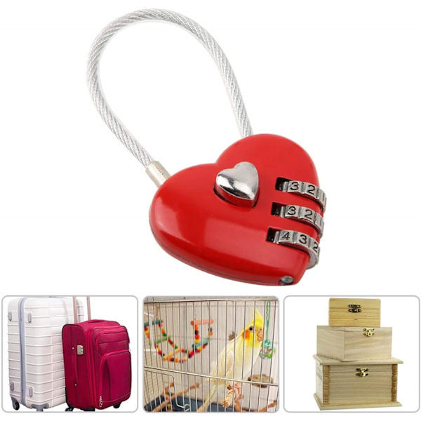 (Red) Heart Padlock Mini 3-numeroinen yhdistelmälukko Love Wire -langalla