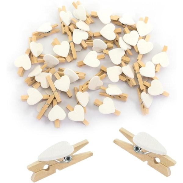 Klädnypor - 50 små fotonålar i trä, minihjärtformade trä