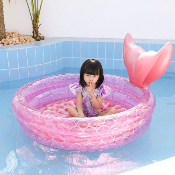 (Pink Mermaid 90cm) Oppustelig svømmering til børn, havbold, ind