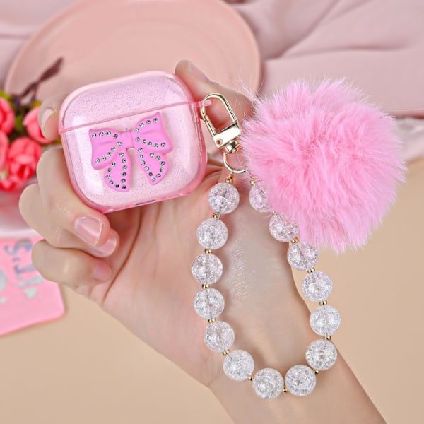 Sött Genomskinligt Airpod 4 Skal Kompatibelt med Rosa Kawaii Rosett AirPods 4:e Generationens Skalskydd för Kvinnor och Flickor