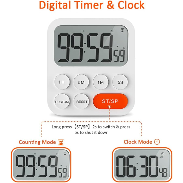 Kjøkken Timer, Kjøkken Timer, Digital Timer Stoppklokke og Nedtelling