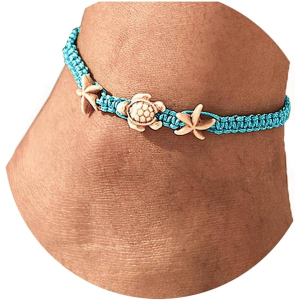 Boho ankelkæder armbånd blå skildpadde søstjerne ankelkæde snor armbånd sommer strand vandtæt barfodet sandaler fod smykker til kvinder