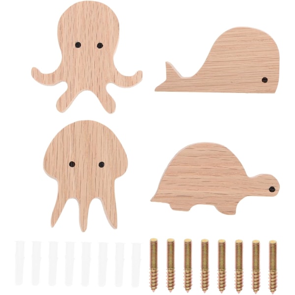 1 Set Animal Head Hooks Wooden Wall Hangers Multi-Purpose Hangers