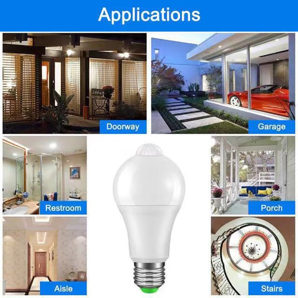 LED pære E27 12W PIR sensor energibesparende lampe 3500K varm hvid