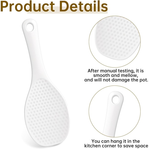6 stk. Hvide Plastik Ris Paddle Non Stick Stående Ris Ske Varmebestandig Ris Koger Ske Stor Plastik Ris Spatel 19 cm