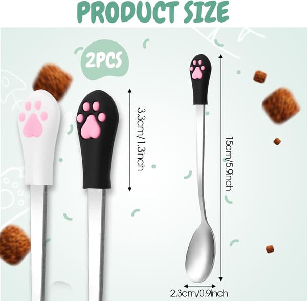 2 stk. Hund Kat Ske Pet Dåseske Rustfrit Stål Katteklo Ske Katte Skeer til Vådfoder Langt Håndtag Kattefoder Scoop Pet Foderske til Hund og Kat F
