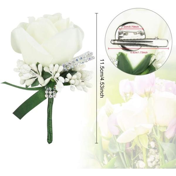 Sæt af 4 Mænds Bryllupscorsage Hvid Blomst Corsage Kunstig Blomst