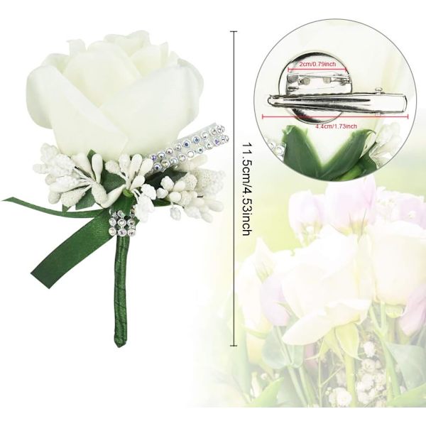 Set med 4 bröllopskorsager för män, vita blomkorsager, konstgjorda blommor