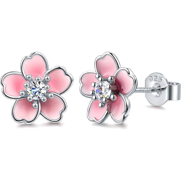 Pink Flower Earrings for Women, 925 Sterling Silver Stud Earrings, Cute Plumeria Earrings For Girl, Cherry Blossom Hypoa