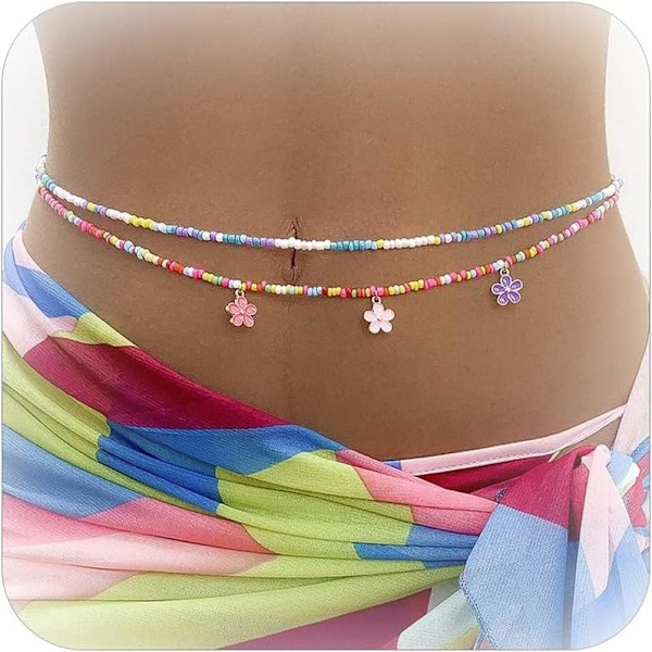 Midje- och magkedja kroppssmycken för kvinnor, justerbart kedjebälte, sommarsaker, strandfestkläder, accessoarer
