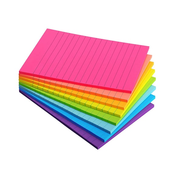 Linjerade Klisterlappar, 8 x 6 tum, 8-pack, 360 Ark (45/Block), Självhäftande Anteckningslappar med Linjer, 6 Ljusa Färger, Post-it-lappar, Starkt Lim