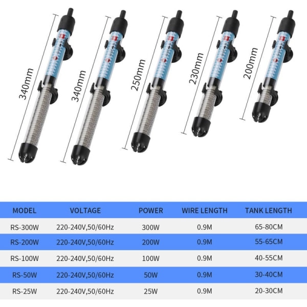 (100W) Akvarievarmer, nedsenkbar glassvarmer for fisk og tur