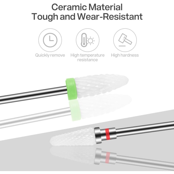 7 st Keramik Nagelfräsbits (Vita) Professionellt Set för att Ta Bort Acryl