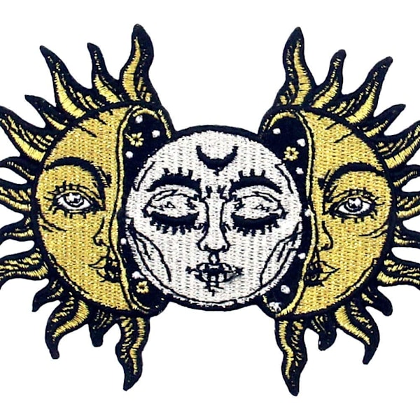 2 st Sol och Måne Patch Broderad Biker Applikation Stryk på Sy på Emblem