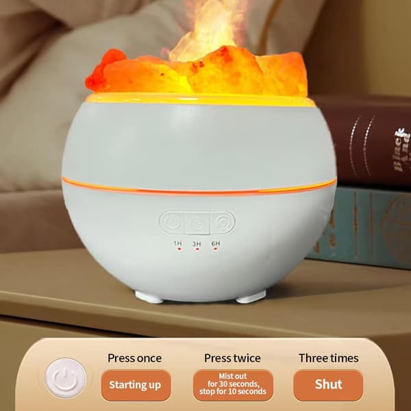 Saltstens LED Ambient Light Luftfugter, Dual Mode Flammelampe og USB Gradient Farve Aromaterapi Maskine