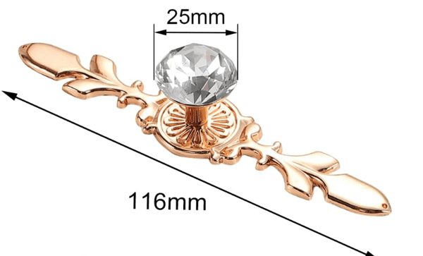 6 stk. Diamant Dørknapper  Krystal Dørknapper i Guld