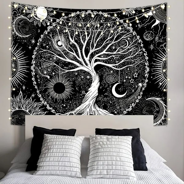 (130x150cm) Elämänpuun seinävaate Kuu ja Musta Aurinko