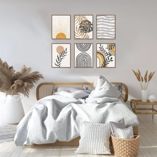 (20X25cm, Oinramad) Bohemisk Väggkonsttryck Set om 6, Mid-Century