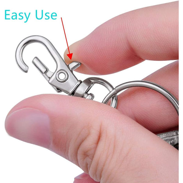 100 stk Premium Svingbare Karabinkroker med Nøkkelringer, Metallkroker for Lanyard Nøkkelkjede, Sølv
