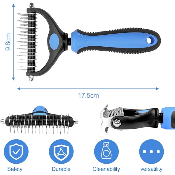 Hunde- og kattebørste i rustfritt stål, dobbeltsidig hundebørste 17+9