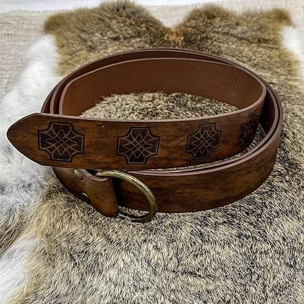 Medeltida O-Ring Präglad PU-Läderbälte, Retro Renässans Riddarbälte