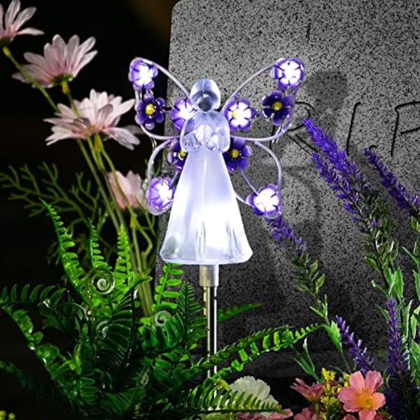 2 valoisaa enkeliä (violetti) ulkopuutarhan koristelu, koristeellinen