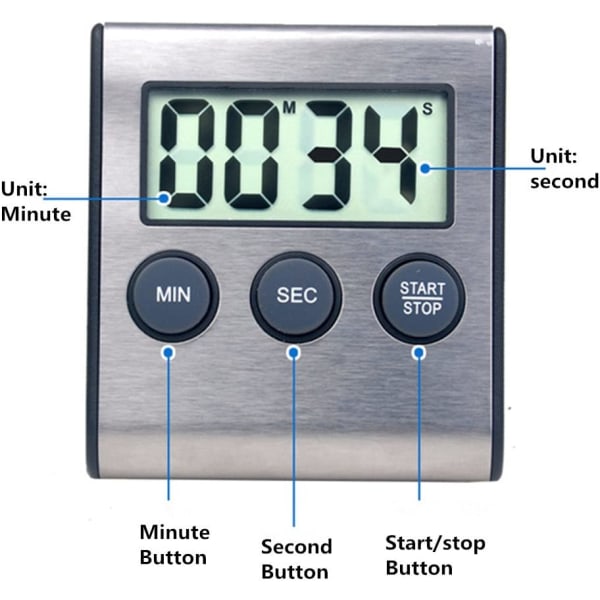 Minidigital Timer, 24-timmarsformat, Nedräkning och Stoppur, för