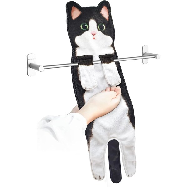 Kattformad absorberande handduk (svart och vit katt), söta husdjurshanddukar