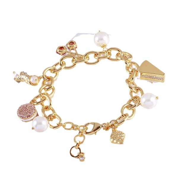 Valentinsdag Charm Armband i Förgyllt Guld för Kvinnor | Pave Rhinestone Hjärta | Röd Ros Imitation Pärla Charms Smycken för Hennes | Pargåvor Va