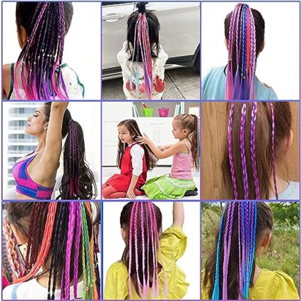 5 stk. Hårforlengelser for barn, fargerike flettersett Twist B
