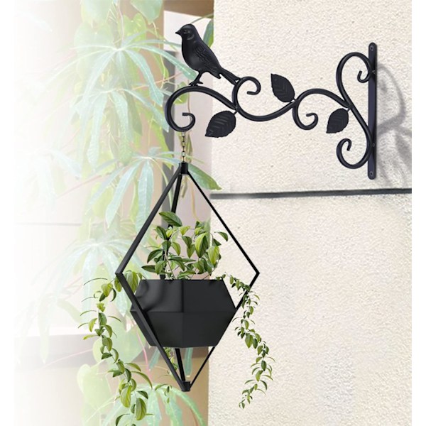 Pakke med udendørs hængekurvbeslag, 12 tommer dekorative metalkroge til hængende planter, fuglefoderautomater, lanterner (3 blade), sort, 30 cm B x 19 cm H