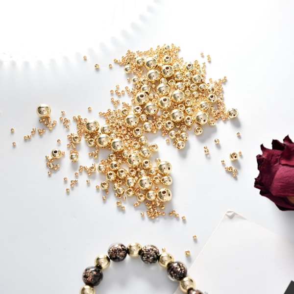 (Guld 4mm) 200st 18K Guldpläterade Distanspärlor, Runda Armbandspärlor, Sömlösa Släta Metallmässingspärlor, Hållbara Runda Distanspärlor för DIY Halsband Armb