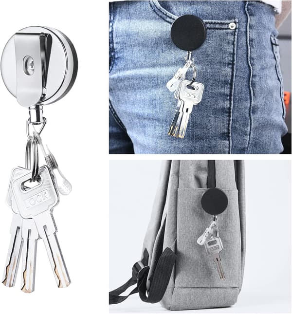 2 stk. Trækbart nøgleholder (sort), Badge Reel Holder, Heavy Duty