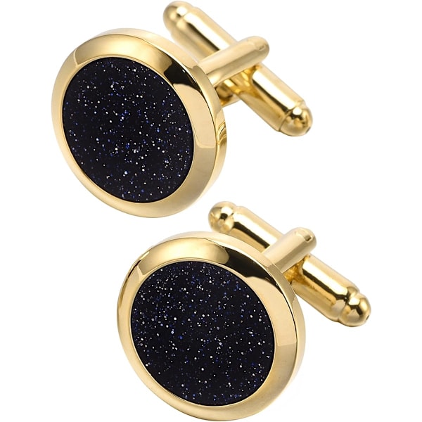 Blue Goldstone Cufflinks for Men with Gift Box Sandstone Men Cufflinks for Wedding Shirt Party Birthday Anniversary