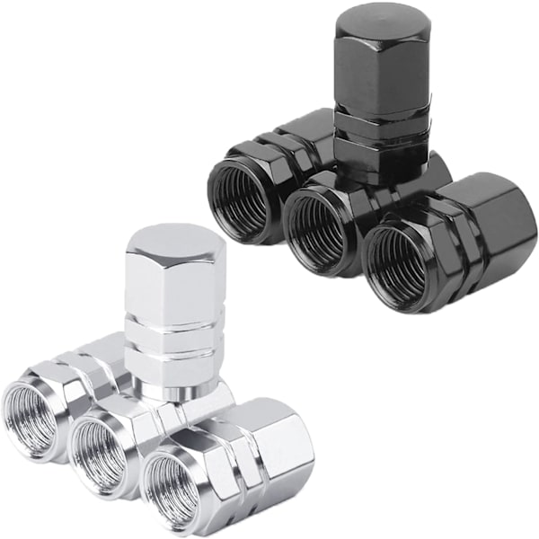 8 Ventilkapper (Sort, Hvid Aluminium Dækventilkapper med