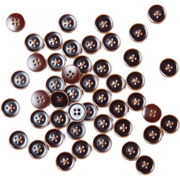 100 stk. Store 1,5 cm brune knapper for søm Rund harpiks brune knapper for håndverk 4 hull Flatback kappe knapper for skjorte genser DIY og klær Brun