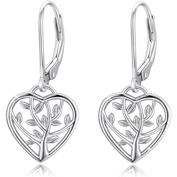 Tree of Life Earrings, 925 Sterling Silver Heart Shaped Studs for Women, Hypoallergenic Earrings for Sensitive Ears Gift